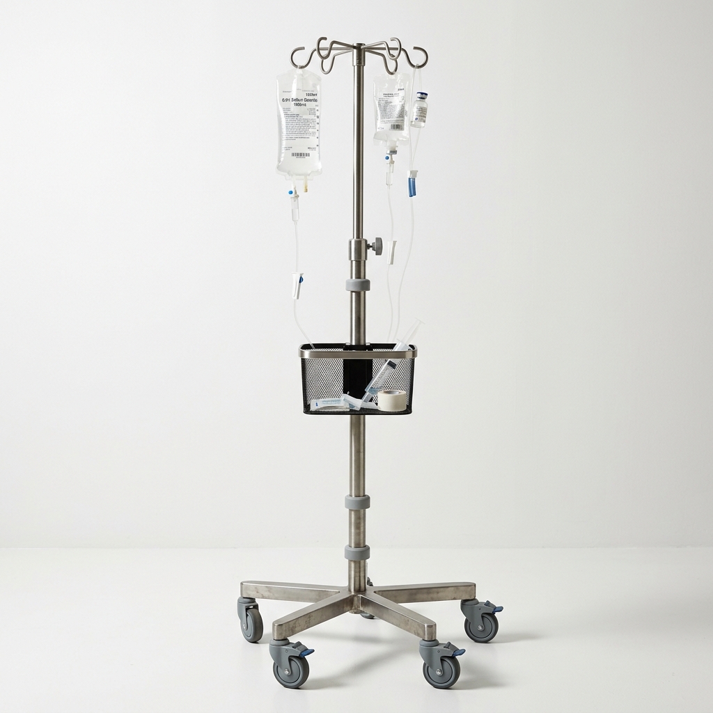 Porte sérum 4 crochets sur roulette ABS