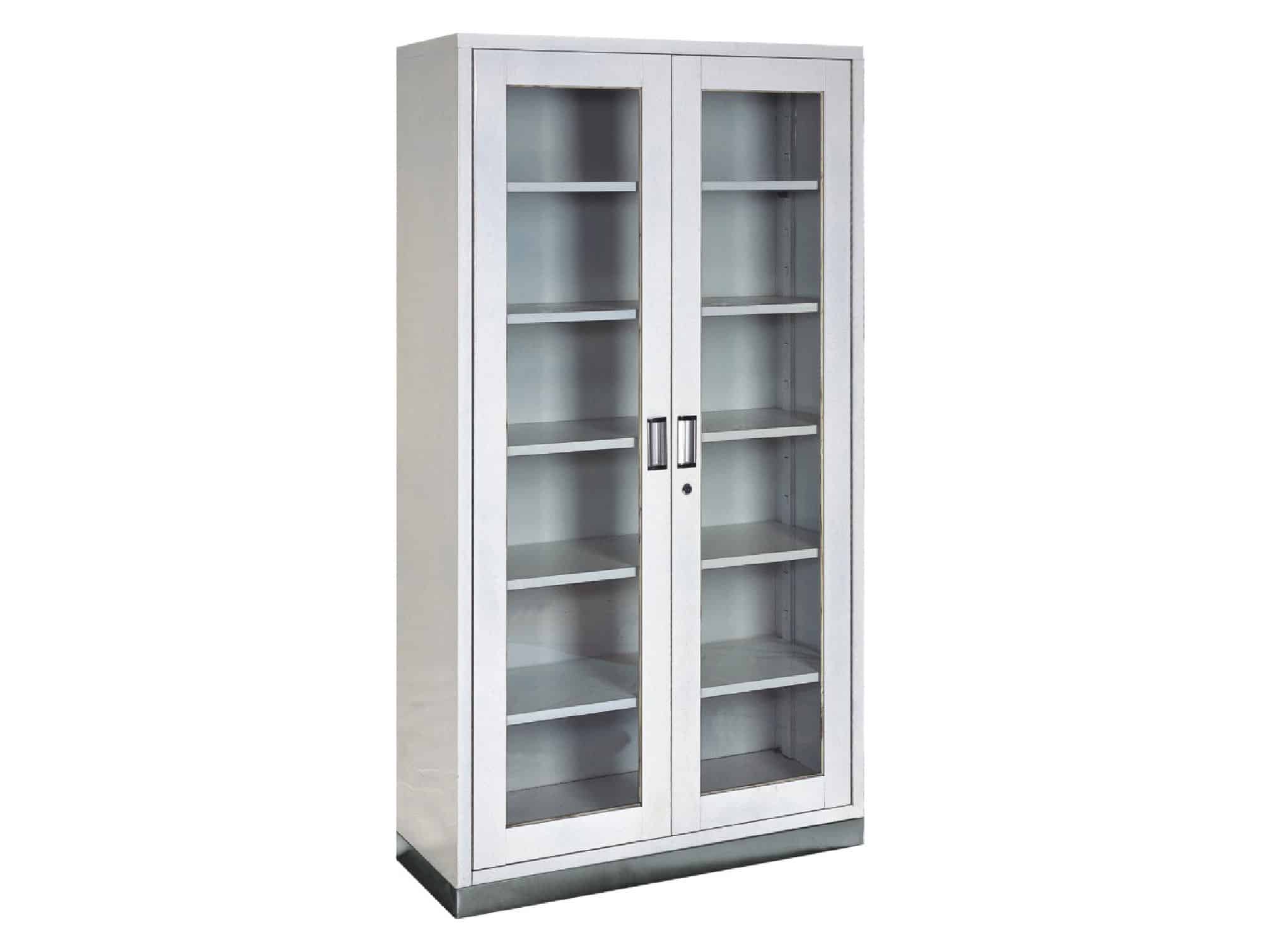 Armoire métallique à 2 portes vitrées avec 5 étagères et serrure à clé