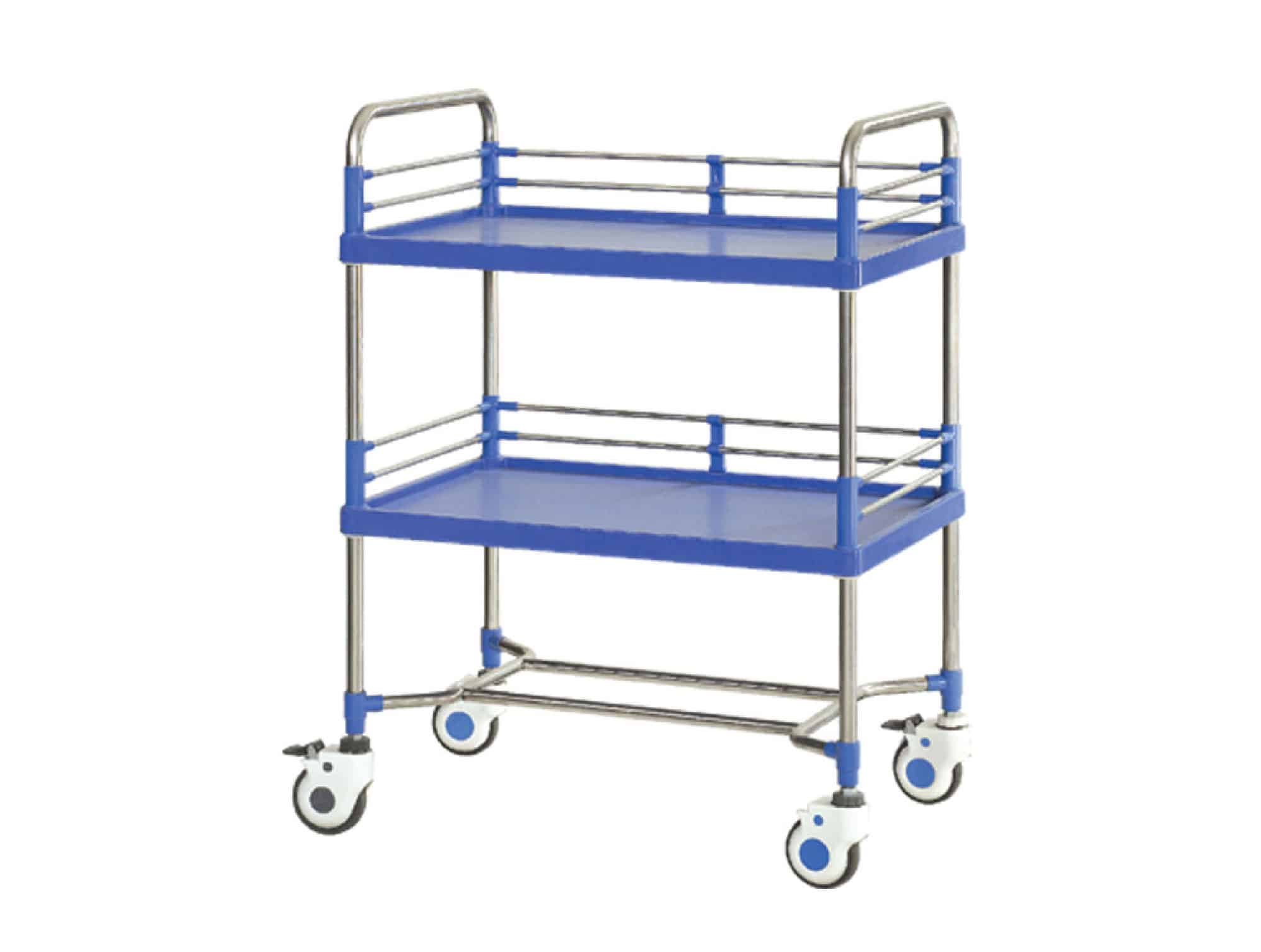 Chariot médical de soins et d’instruments en inox 2 plateaux ABS 72 x 46 x 97 cm