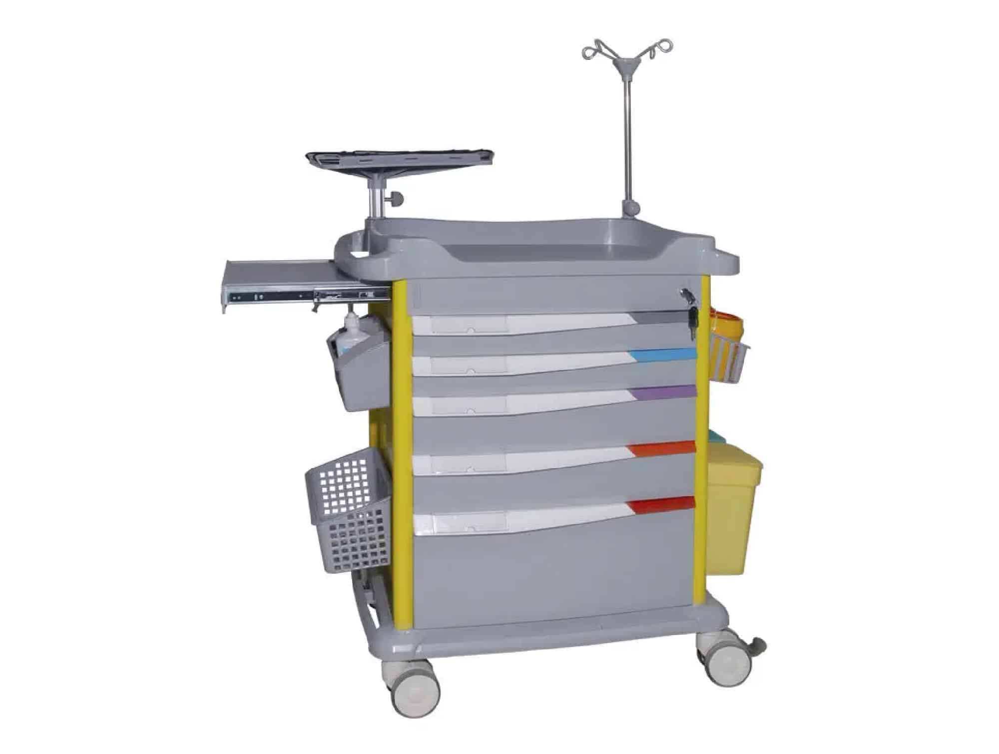 Chariot de soin d’urgence 5 tiroirs avec serrure centralisée (750 × 475 × 930 mm)