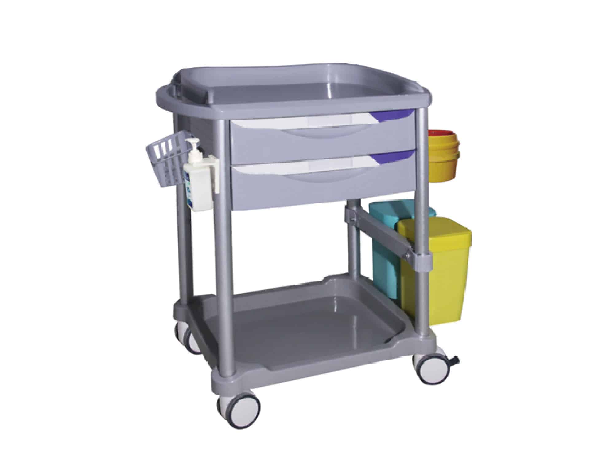 Chariot de clinique 2 avec 2 tiroirs, 2 plateaux, 750 × 475 × 920 mm (L8177ZS)