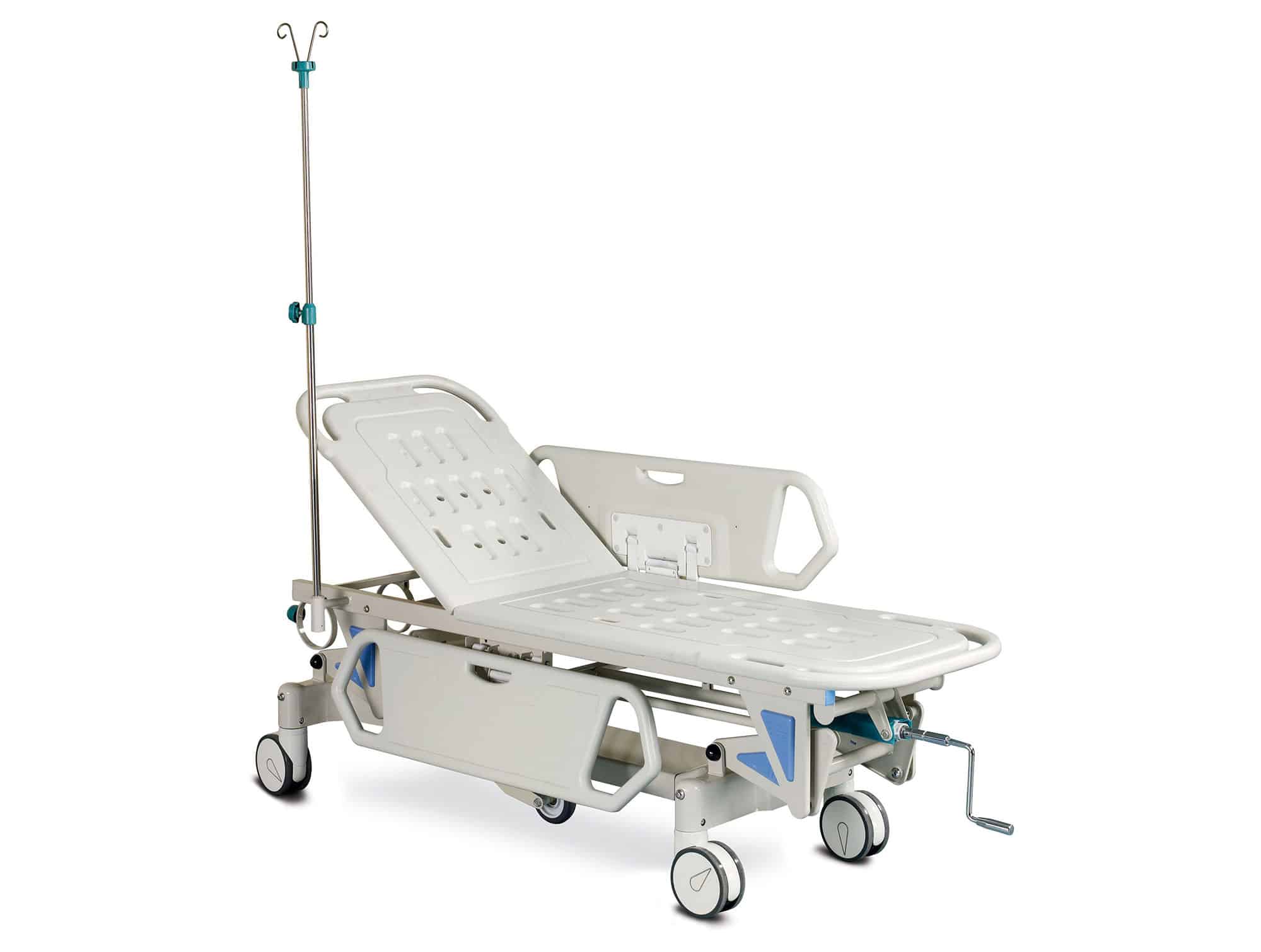 Chariot brancard en ABS avec matelas, hauteur réglable 530 - 820 mm, 1950 x 650 mm