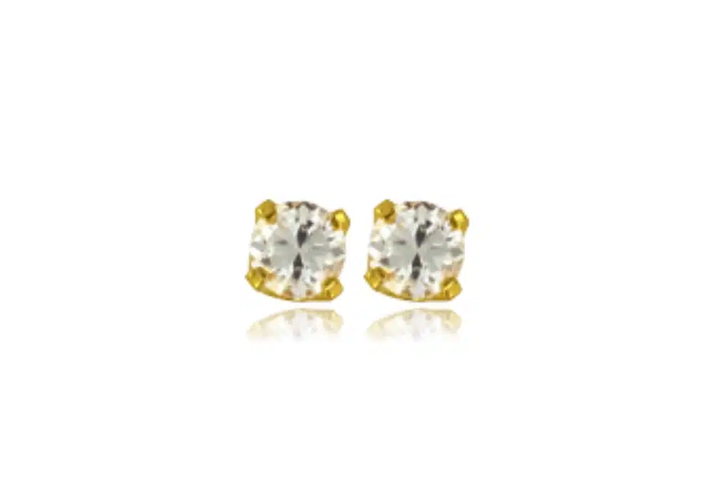 Boucles d’oreilles de perçage oxyde de zircon 2 mm et 3 mm, plaqué or 24K (Inverness)