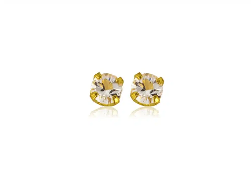 Boucles d’oreilles de perçage Solitaire Cristal 5 mm plaqué or 24K - Inverness (B12006)